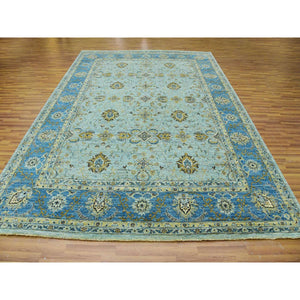 9'1"x12'3" Aspiring Blue, Vegetable Dyes, Denser Weave, Hand Knotted Agra with Shah Abbas Flower Design, High Quality Wool, Oriental Rug FWR478146