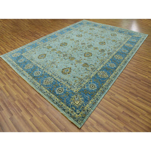 9'1"x12'3" Aspiring Blue, Vegetable Dyes, Denser Weave, Hand Knotted Agra with Shah Abbas Flower Design, High Quality Wool, Oriental Rug FWR478146