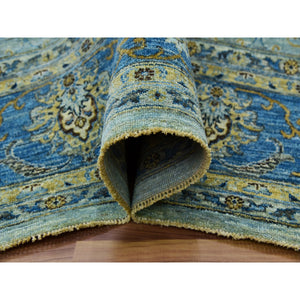 9'1"x12'3" Aspiring Blue, Vegetable Dyes, Denser Weave, Hand Knotted Agra with Shah Abbas Flower Design, High Quality Wool, Oriental Rug FWR478146