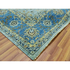 9'1"x12'3" Aspiring Blue, Vegetable Dyes, Denser Weave, Hand Knotted Agra with Shah Abbas Flower Design, High Quality Wool, Oriental Rug FWR478146