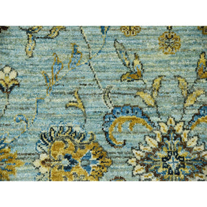 9'1"x12'3" Aspiring Blue, Vegetable Dyes, Denser Weave, Hand Knotted Agra with Shah Abbas Flower Design, High Quality Wool, Oriental Rug FWR478146
