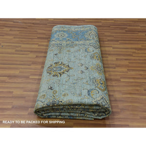 9'1"x12'3" Aspiring Blue, Vegetable Dyes, Denser Weave, Hand Knotted Agra with Shah Abbas Flower Design, High Quality Wool, Oriental Rug FWR478146