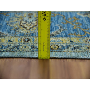 9'1"x12'3" Aspiring Blue, Vegetable Dyes, Denser Weave, Hand Knotted Agra with Shah Abbas Flower Design, High Quality Wool, Oriental Rug FWR478146
