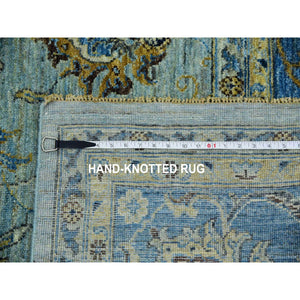 9'1"x12'3" Aspiring Blue, Vegetable Dyes, Denser Weave, Hand Knotted Agra with Shah Abbas Flower Design, High Quality Wool, Oriental Rug FWR478146
