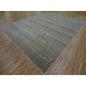 14'x18'1" Cloud Gray, Modern Grass Design, Pure Undyed Wool, Tone On Tone, Hand Knotted, Oversized Oriental Rug FWR478152