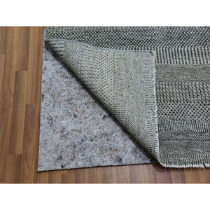 14'x18'1" Cloud Gray, Modern Grass Design, Pure Undyed Wool, Tone On Tone, Hand Knotted, Oversized Oriental Rug FWR478152