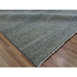 14'x18'1" Cloud Gray, Modern Grass Design, Pure Undyed Wool, Tone On Tone, Hand Knotted, Oversized Oriental Rug FWR478152