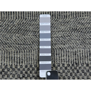 14'x18'1" Cloud Gray, Modern Grass Design, Pure Undyed Wool, Tone On Tone, Hand Knotted, Oversized Oriental Rug FWR478152