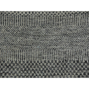 14'x18'1" Cloud Gray, Modern Grass Design, Pure Undyed Wool, Tone On Tone, Hand Knotted, Oversized Oriental Rug FWR478152