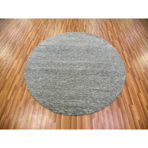 6'x6' Goose Gray, Modern Grass Design, Tone On Tone Natural Hand Knotted Undyed Wool, Oriental Round Rug FWR478170