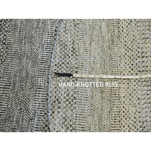 6'x6' Goose Gray, Modern Grass Design, Tone On Tone Natural Hand Knotted Undyed Wool, Oriental Round Rug FWR478170
