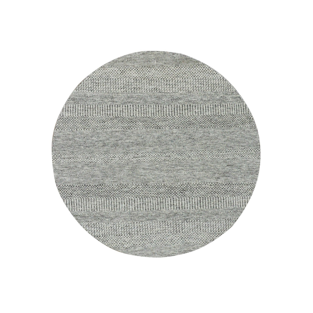 5'x5' Timberwolf Gray, Modern Grass Design, Pure Undyed Wool, Tone on Tone, Hand Knotted, Round Oriental Rug FWR478176