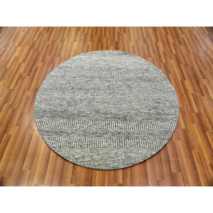 5'x5' Timberwolf Gray, Modern Grass Design, Pure Undyed Wool, Tone on Tone, Hand Knotted, Round Oriental Rug FWR478176