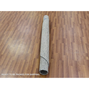 5'x5' Timberwolf Gray, Modern Grass Design, Pure Undyed Wool, Tone on Tone, Hand Knotted, Round Oriental Rug FWR478176