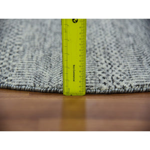 5'x5' Timberwolf Gray, Modern Grass Design, Pure Undyed Wool, Tone on Tone, Hand Knotted, Round Oriental Rug FWR478176