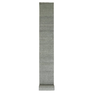 2'5"x28' Cloud Gray, Natural Undyed Wool, Modern Grass Design, Hand Knotted, XL Runner Tone on Tone, Oriental Rug FWR478200