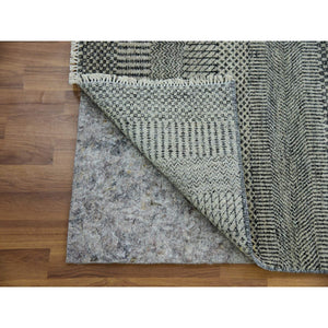 2'7"x26'3" Goose Gray, Tone On Tone, Undyed 100% Wool, Hand Knotted Modern Grass Design, Xl Runner Oriental Rug FWR478206