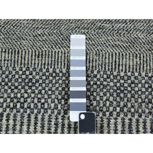 2'7"x26'3" Goose Gray, Tone on Tone, Undyed 100% Wool, Hand Knotted Modern Grass Design, XL Runner Oriental Rug FWR478206