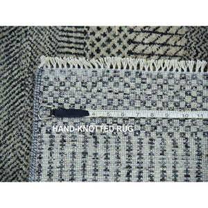 2'7"x26'3" Goose Gray, Tone on Tone, Undyed 100% Wool, Hand Knotted Modern Grass Design, XL Runner Oriental Rug FWR478206