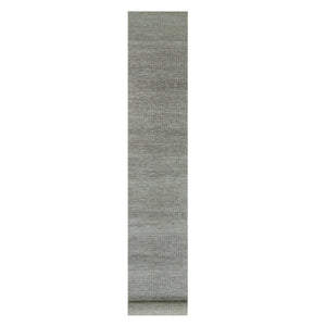 2'8"x20' Owl Gray, Hand Knotted, Tone on Tone, Modern Grass Design, XL Runner 100% Undyed Wool Oriental Rug FWR478218