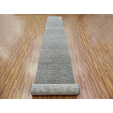 Load image into Gallery viewer, 2&#39;8&quot;x20&#39; Owl Gray, Hand Knotted, Tone on Tone, Modern Grass Design, XL Runner 100% Undyed Wool Oriental Rug FWR478218