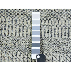 2'6"x16' Pastel Gray, Hand Knotted, Tone On Tone, Modern Grass Design, Organic Wool, Undyed, Xl Runner Oriental Rug FWR478224