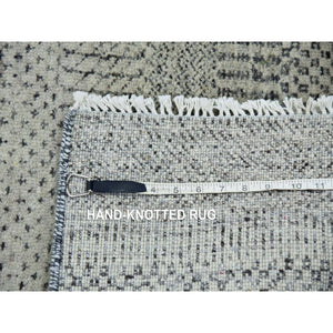 2'6"x16' Pastel Gray, Hand Knotted, Tone On Tone, Modern Grass Design, Organic Wool, Undyed, Xl Runner Oriental Rug FWR478224