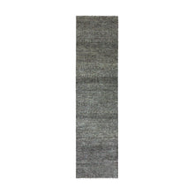 Load image into Gallery viewer, 2&#39;6&quot;x10&#39; Pastel Gray, Tone on Tone, Hand Knotted, Modern Undyed 100% Wool Grass Design, Runner Oriental Rug FWR478230