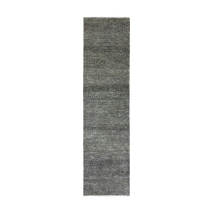 2'6"x10' Pastel Gray, Tone on Tone, Hand Knotted, Modern Undyed 100% Wool Grass Design, Runner Oriental Rug FWR478230
