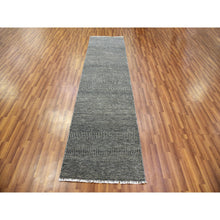 Load image into Gallery viewer, 2&#39;6&quot;x10&#39; Pastel Gray, Tone On Tone, Hand Knotted, Modern Undyed 100% Wool Grass Design, Runner Oriental Rug FWR478230