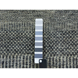2'6"x10' Pastel Gray, Tone on Tone, Hand Knotted, Modern Undyed 100% Wool Grass Design, Runner Oriental Rug FWR478230