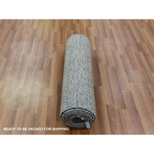 Load image into Gallery viewer, 2&#39;6&quot;x10&#39; Pastel Gray, Tone on Tone, Hand Knotted, Modern Undyed 100% Wool Grass Design, Runner Oriental Rug FWR478230