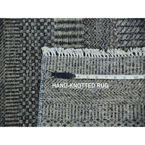 2'6"x10' Pastel Gray, Tone on Tone, Hand Knotted, Modern Undyed 100% Wool Grass Design, Runner Oriental Rug FWR478230