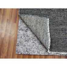Load image into Gallery viewer, 2&#39;6&quot;x10&#39; Harbor Gray with Grease Black, Modern Grass Design, Hand Knotted, Pure Undyed Wool, Tone on Tone, Oriental Runner Rug FWR478236
