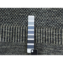 Load image into Gallery viewer, 2&#39;6&quot;x10&#39; Harbor Gray With Grease Black, Modern Grass Design, Hand Knotted, Pure Undyed Wool, Tone On Tone, Oriental Runner Rug FWR478236