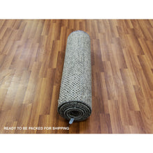 Load image into Gallery viewer, 2&#39;6&quot;x10&#39; Harbor Gray With Grease Black, Modern Grass Design, Hand Knotted, Pure Undyed Wool, Tone On Tone, Oriental Runner Rug FWR478236