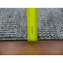 Load image into Gallery viewer, 2&#39;6&quot;x10&#39; Harbor Gray with Grease Black, Modern Grass Design, Hand Knotted, Pure Undyed Wool, Tone on Tone, Oriental Runner Rug FWR478236