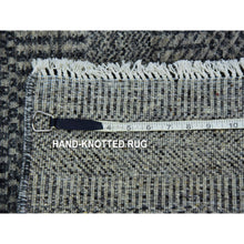 Load image into Gallery viewer, 2&#39;6&quot;x10&#39; Harbor Gray with Grease Black, Modern Grass Design, Hand Knotted, Pure Undyed Wool, Tone on Tone, Oriental Runner Rug FWR478236
