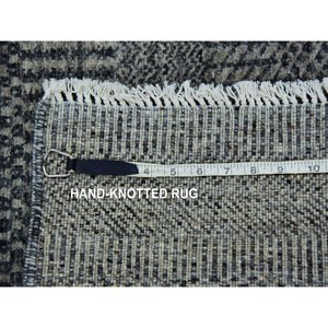 2'6"x10' Harbor Gray with Grease Black, Modern Grass Design, Hand Knotted, Pure Undyed Wool, Tone on Tone, Oriental Runner Rug FWR478236