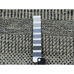 2'6"x5'10" Dove And Onyx Gray, Hand Knotted, Undyed Modern Grass 100% Wool Design, Tone On Tone, Oriental Runner Rug FWR478242