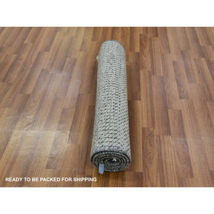 2'6"x5'10" Dove And Onyx Gray, Hand Knotted, Undyed Modern Grass 100% Wool Design, Tone On Tone, Oriental Runner Rug FWR478242