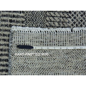 2'6"x5'10" Dove And Onyx Gray, Hand Knotted, Undyed Modern Grass 100% Wool Design, Tone On Tone, Oriental Runner Rug FWR478242