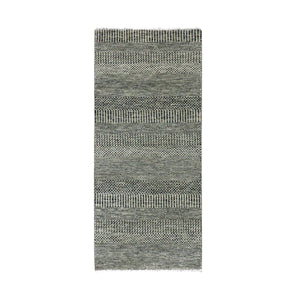 2'6"x5'10" Frost Gray, Tone on Tone, Modern Pure Undyed Wool Grass Design, Hand Knotted, Runner Oriental Rug FWR478248