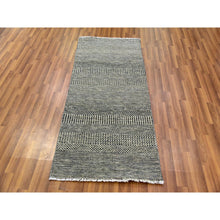 Load image into Gallery viewer, 2&#39;6&quot;x5&#39;10&quot; Frost Gray, Tone on Tone, Modern Pure Undyed Wool Grass Design, Hand Knotted, Runner Oriental Rug FWR478248