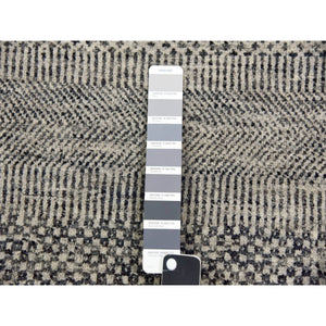 2'6"x5'10" Frost Gray, Tone on Tone, Modern Pure Undyed Wool Grass Design, Hand Knotted, Runner Oriental Rug FWR478248