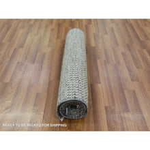 Load image into Gallery viewer, 2&#39;6&quot;x5&#39;10&quot; Frost Gray, Tone on Tone, Modern Pure Undyed Wool Grass Design, Hand Knotted, Runner Oriental Rug FWR478248