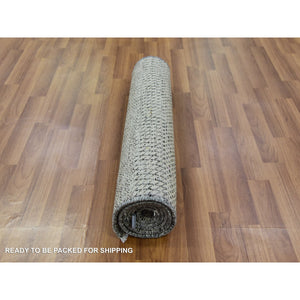 2'6"x5'10" Frost Gray, Tone on Tone, Modern Pure Undyed Wool Grass Design, Hand Knotted, Runner Oriental Rug FWR478248