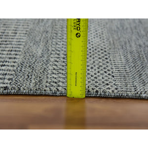 2'6"x5'10" Frost Gray, Tone on Tone, Modern Pure Undyed Wool Grass Design, Hand Knotted, Runner Oriental Rug FWR478248