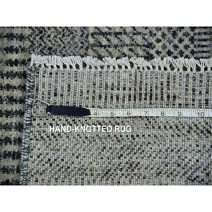 2'6"x5'10" Frost Gray, Tone on Tone, Modern Pure Undyed Wool Grass Design, Hand Knotted, Runner Oriental Rug FWR478248