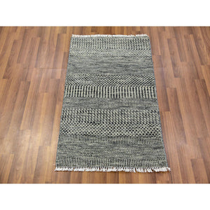 2'x3'2" Platinum Gray, Hand Knotted, Modern Grass Design, Tone on Tone, Natural Undyed Wool, Mat Oriental Rug FWR478254